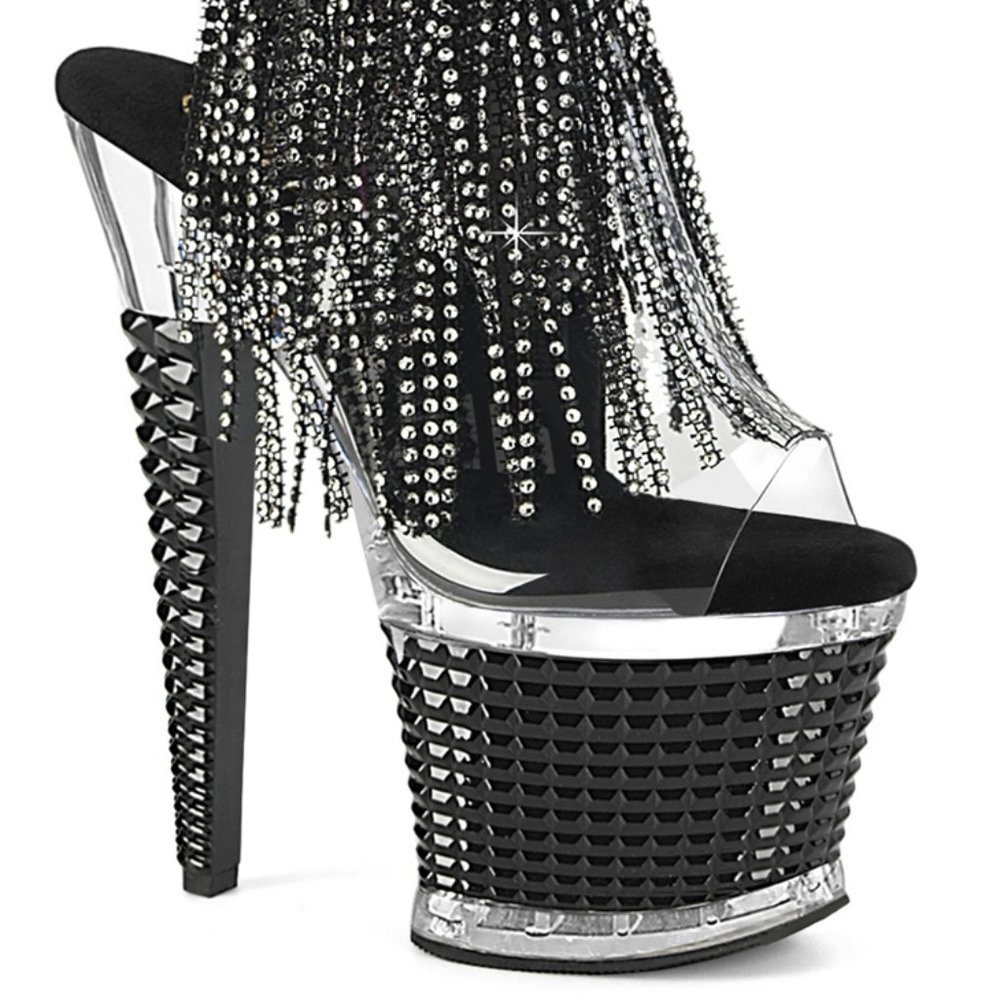 Platform Rhinestone Fringe Lace Up Ankle Boots - Picture 2 of 4